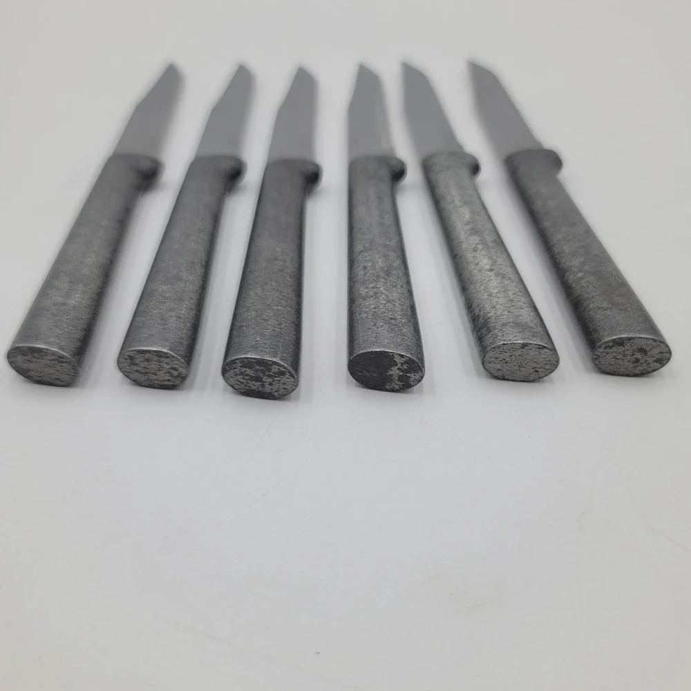 6 Piece Serrated Steak Knife Set Textured Grey Industrial Style Handles